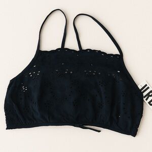 Y2K Urban Outfitters Black Eyelet Lace Crop Top 100% Cotton Tie Back Sz M NWT